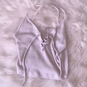 Brandy Melville John Galt White Lace Up Crop Top